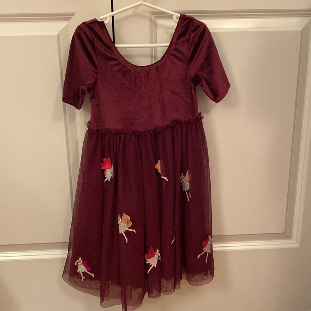 Mini Boden girl dress maroon velvet with tulle fairy skirt